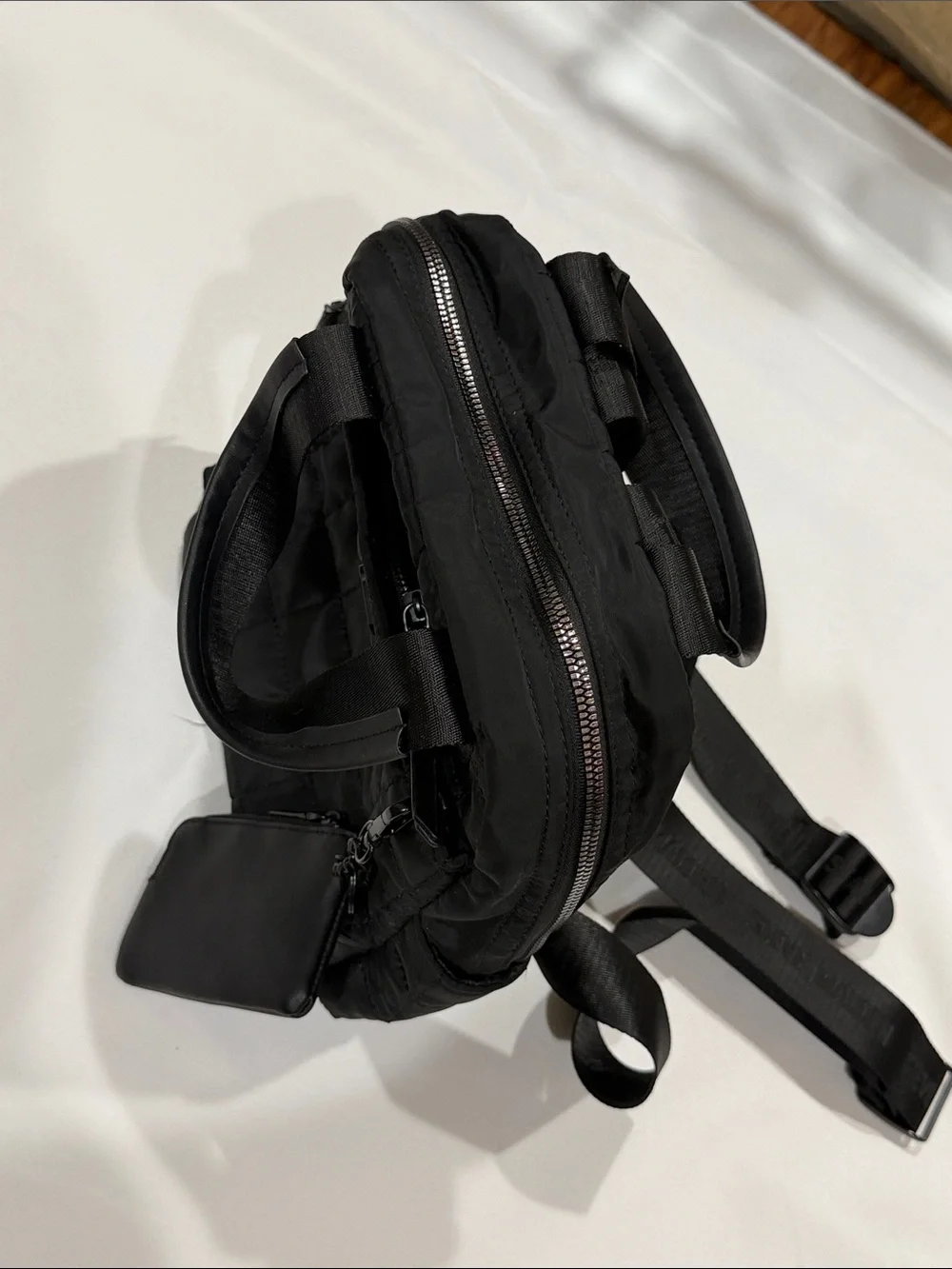 Steve Madden Black Quilted Nylon Mini Backpack with Coin Pouch